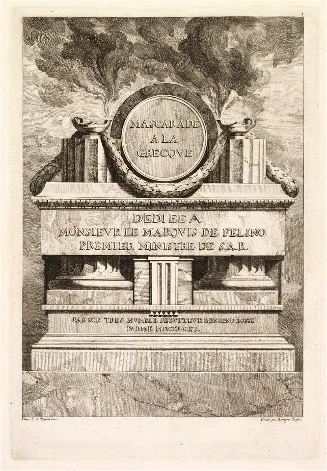 Benigno Bossi (Italian, 1727-1792) - Mascarade à la Grecque, Dedication Page - 2014.6.1 - Cleveland Museum of Art