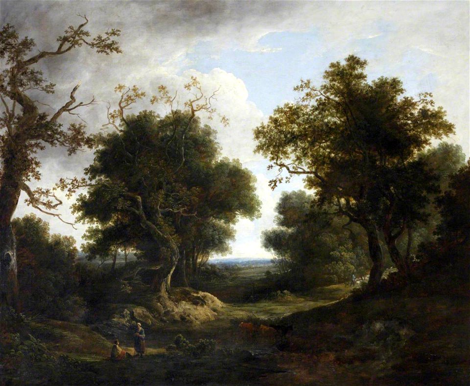 Benjamin Barker II (1776-1838) - Wooded Landscape with Cattle, Sheep and Peasant Figures by a River - 884908 - National Trust