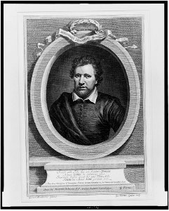 Benjamin Johnson, English actor, head-and-shoulders portrait facing slightly left, in ornamental oval frame) - Gerard Honthorst pinxt ; Geo. Vertue, Londini sculp LCCN96506526