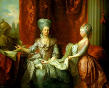 Benjamin West (1738-1820) - Queen Charlotte (1744-1818) with Charlotte, Princess Royal (1766-1828) - RCIN 404573 - Royal Collection