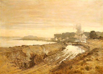 Benjamin Williams Leader (1831-1923) - Modello of 'The Excavation of the Manchester Ship Canal' (Eastham Cutting with Mount Manisty in the Distance) - 1298326 - National Trust