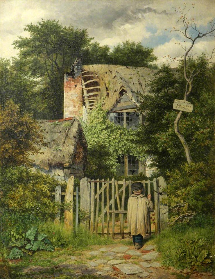 Benjamin Williams Leader (1831-1923) - A Small Boy Standing at the Gate of a Ruined Cottage - 443603 - National Trust