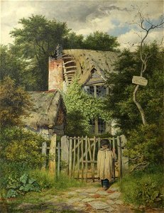 Benjamin Williams Leader (1831-1923) - A Small Boy Standing at the Gate of a Ruined Cottage - 443603 - National Trust