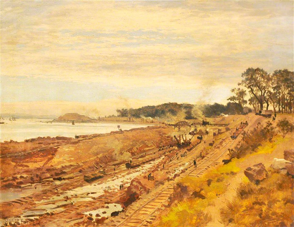 Benjamin Williams Leader (1831-1923) - Sketch for 'The Excavation of the Manchester Ship Canal' (Eastham Cutting with Mount Manisty in the Distance) - 1298236 - National Trust