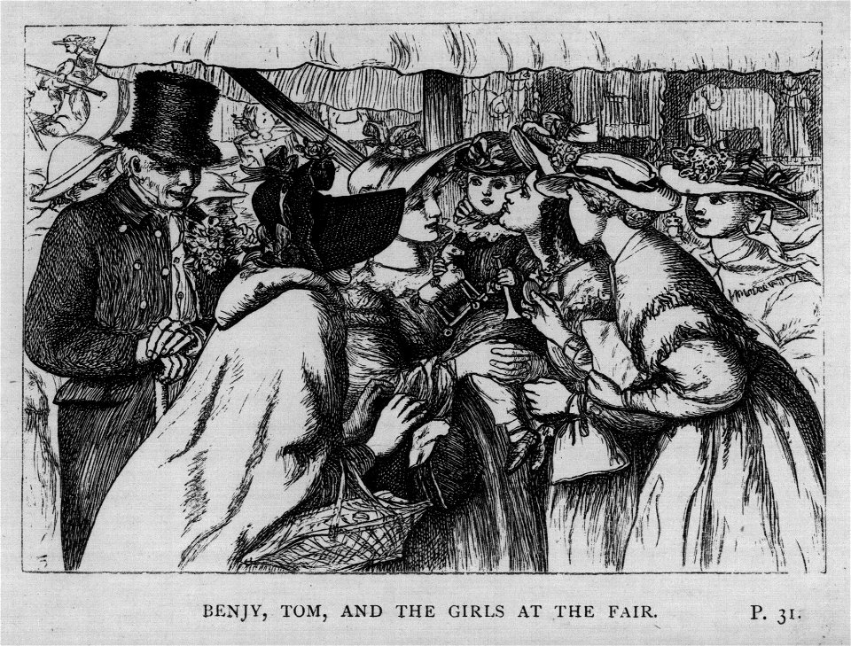 Benjy, Tom, and the girls at the fair - Tom Brown's School Days (1869)