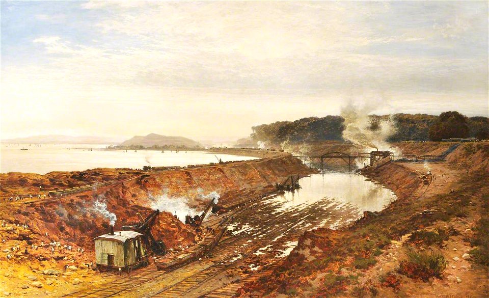 Benjamin Williams Leader (1831-1923) - The Excavation of the Manchester Ship Canal (Eastham Cutting with Mount Manisty in the Distance) - 1298237 - National Trust