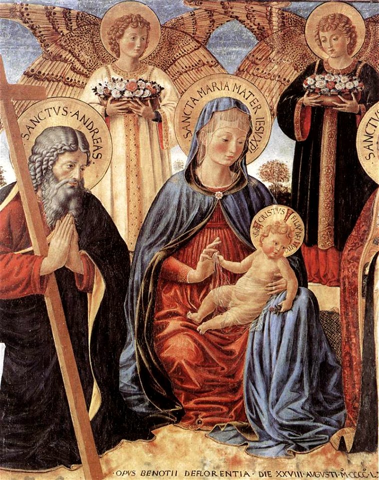 Benozzo Gozzoli - Madonna and Child between Sts Andrew and Prosper (detail) - WGA10333