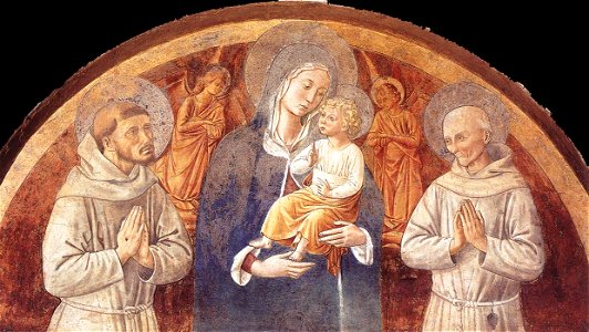 Benozzo Gozzoli - Madonna and Child between St Francis and St Bernardine of Siena - WGA10215