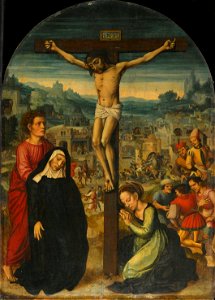 'The Crucifixion, with Scenes from the Passion beyond' by Ambrosius Benson. Free illustration for personal and commercial use.