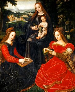 Ambrosius Benson - La Vierge et l'Enfant entre sainte Catherine et Barbe (Louvre)