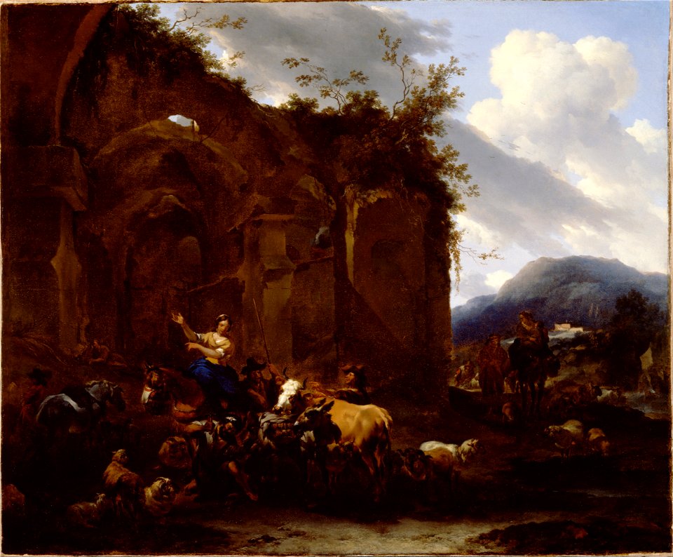 Berchem, Nicolaes Pietersz - A Farrier and Peasants near Roman Ruins - Google Art Project