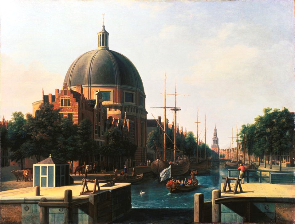 Gerrit Berckheyde - The Singel with the Round Lutheran Church, Amsterdam 1697