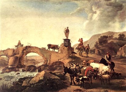BERCHEM Nicolaes Italian Landscape With Bridge. Free illustration for personal and commercial use.