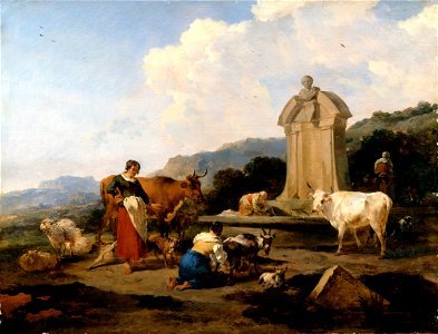 Berchem, Nicolaes Pietersz - Roman Fountain with Cattle and Figures (Le Midi) - Google Art Project