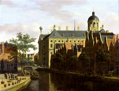 Amsterdam, the Nieuwezijds Voorburgwal near the Bloemmarkt, by Gerrit Berckheyde