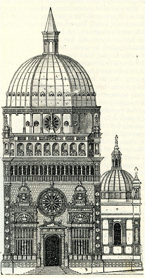 Bergamo facciata della cappella Colleoni xilografia