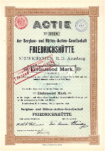 Bergbau- und Hütten-AG Friedrichshütte 1000 Mk 1896