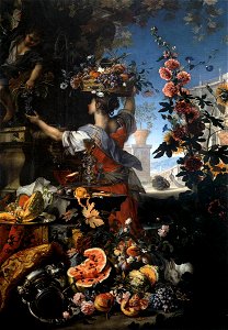 Berentz, Christian - Flowers, Fruit with a Woman Picking Grapes - 1689