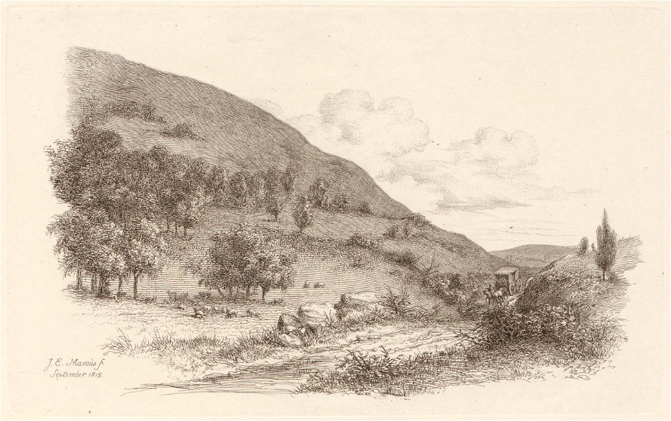 Berglandschap met rechts karos op de weg, objectnr A 12616