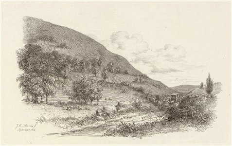 Berglandschap met rechts karos op de weg, objectnr A 12616