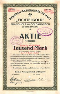 Bergbau-AG Fichtelgold 1000 Mk 1921