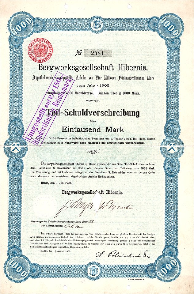 Bergwerksgesellschaft Hibernia 1000 Mk 1903