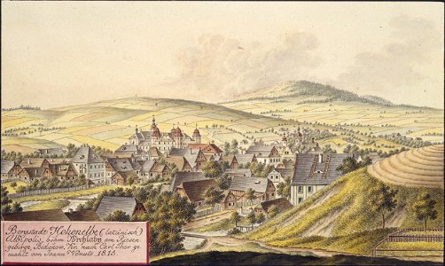 Bergstadt Hohenelbe lateinisch Albipolis, böhm. Wrchlaby, am Riesengebirge, Bidczow. Kr. nach Carl Ther gemahlt von Joann Venuto 1815