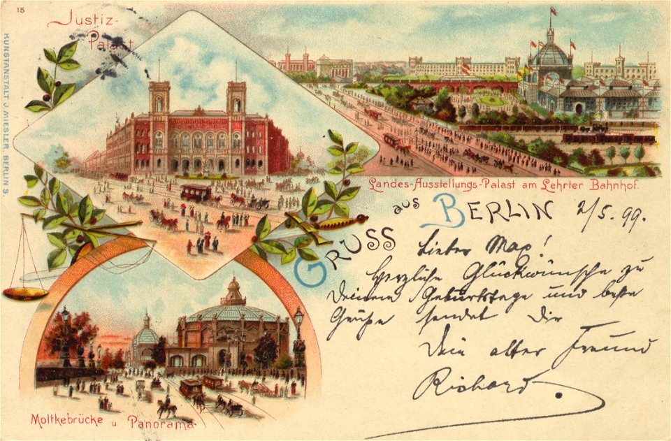 Berlin, Tiergarten, Berlin - Justizpalast; Landesausstellungspalast am Lehrter Bahnhof; Moltkebrücke und Panorama (Zeno Ansichtskarten)