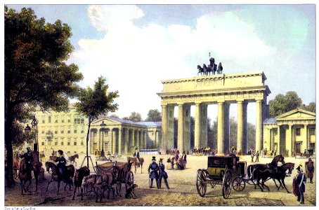 Berlin Brandenburger Tor c1850. Free illustration for personal and commercial use.