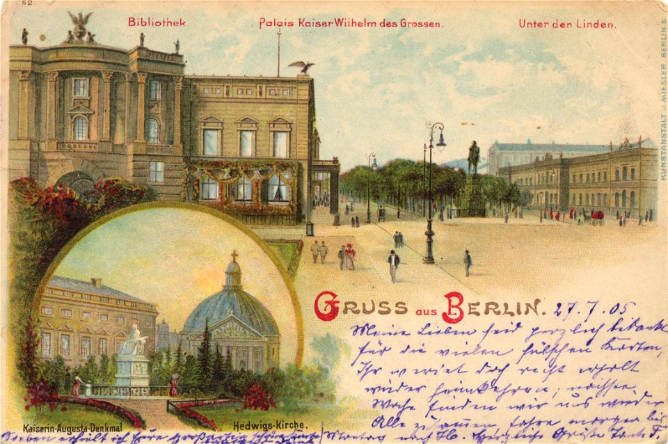 Berlin, Mitte, Berlin - Bibliothek; Palais Kaiser Wilhelm des Großen; Kaiserin-Augusta-Denkmal (Zeno Ansichtskarten)