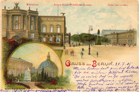 Berlin, Mitte, Berlin - Bibliothek; Palais Kaiser Wilhelm des Großen; Kaiserin-Augusta-Denkmal (Zeno Ansichtskarten)