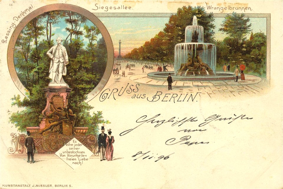 Berlin, Tiergarten, Siegesallee, Lessingdenkmal & Wrangelbrunnen, 1896