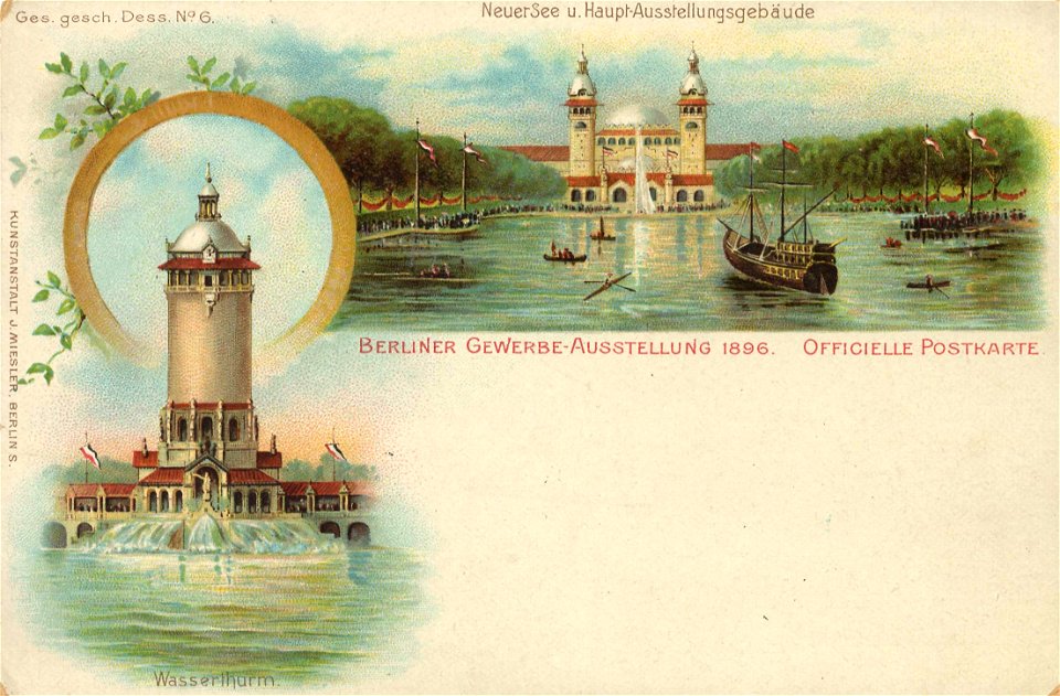 Berlin, Treptow, Gewerbeausstellung 1896, Wasserturm und Neuer See