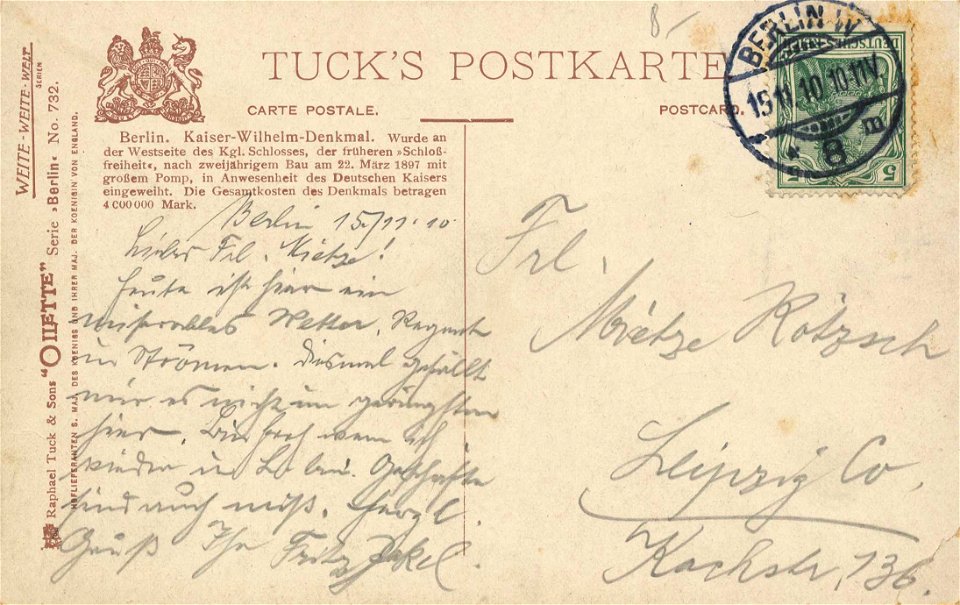 Berlin, Mitte, Berlin - Nationaldenkmal Kaiser Wilhelm I. (back) (Zeno Ansichtskarten)