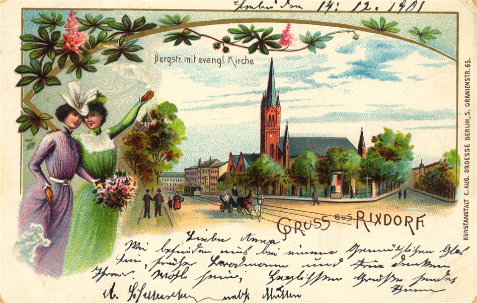 Berlin, Neukölln, Berlin - Rixdorf, Bergstraße mit ev. Kirche (Zeno Ansichtskarten)