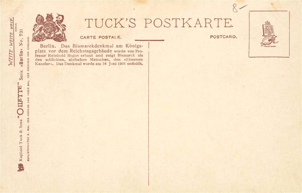 Berlin, Tiergarten, Berlin - Bismarckdenkmal (2) (back) (Zeno Ansichtskarten)