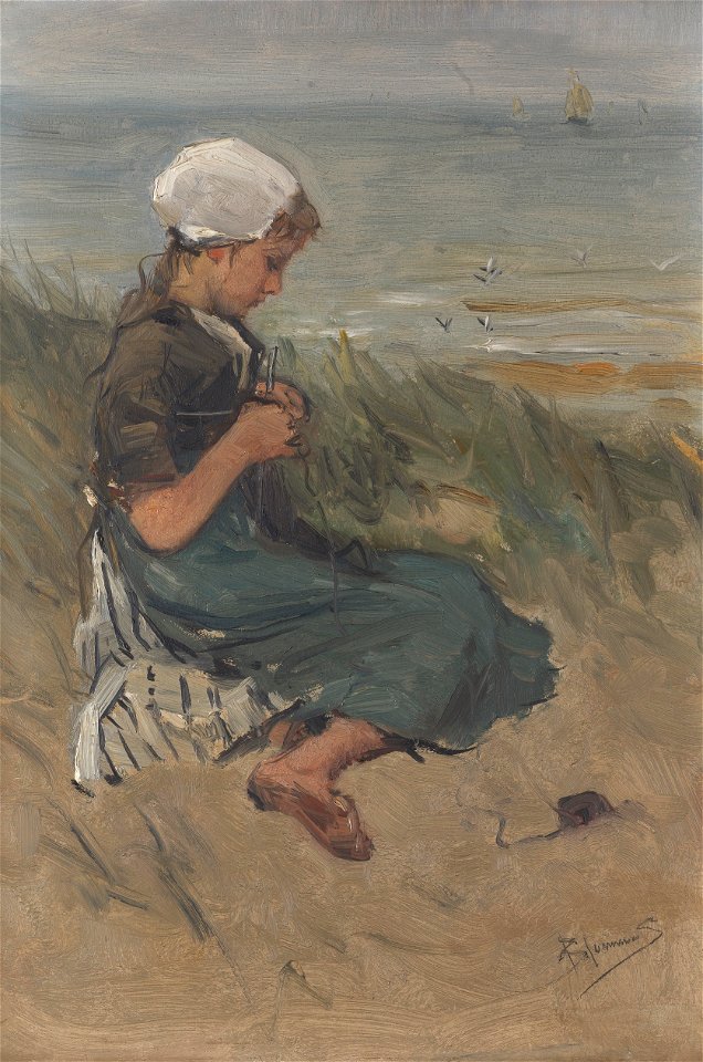 Bernard Blommers - Breiend meisje op een duin