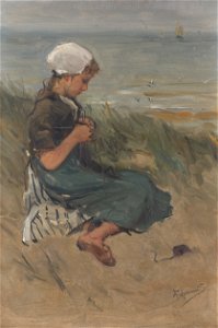 Bernard Blommers - Breiend meisje op een duin