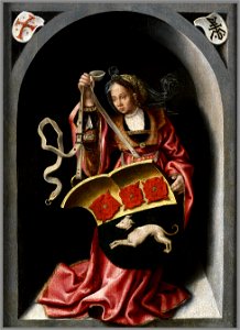 Bernaert van Orley and Workshop Lady Holding a Heraldic Shield. Free illustration for personal and commercial use.