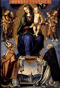 Bernardino Di Mariotto Dello Stagno - Madonna and Child with Sts Severino and Dominic - WGA01966. Free illustration for personal and commercial use.