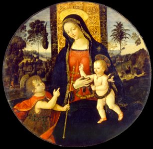 Bernardino di Betto called Il Pinturicchio and workshop - The Virgin and Child with the Infant Saint John the Baptist - Google Art Project. Free illustration for personal and commercial use.