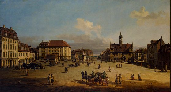 Bernardo Bellotto (Canaletto), Dresden, Neustadt, Marktplatz mit Rathaus