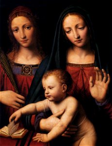 Bernardino Luini - Madonna and Child with Sts Catherine and Barbara (detail) - WGA13765. Free illustration for personal and commercial use.