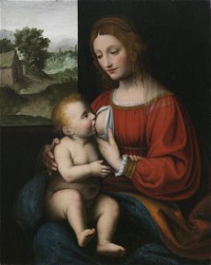 Bernardino Luini - Nursing Virgin and Child - P27e22 - Isabella Stewart Gardner Museum. Free illustration for personal and commercial use.