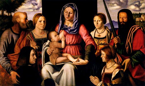 Bernardino Luini - Virgin and Child with Saints and Donors - WGA13775. Free illustration for personal and commercial use.