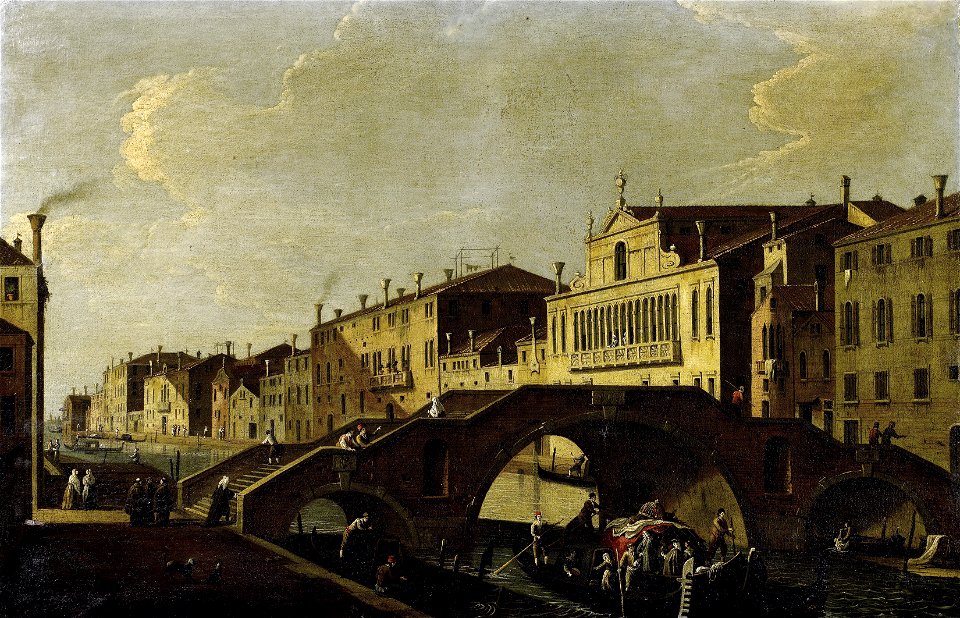 Bernardo Canal (attr) Cannaregio with the Ponte Tre Archi and Palazzo Valier