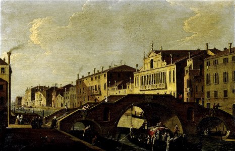 Bernardo Canal (attr) Cannaregio with the Ponte Tre Archi and Palazzo Valier