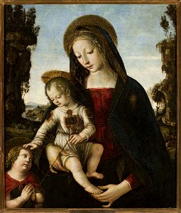 Bernardino Pinturicchio - Madonna with Child Jesus and St. John - M.Ob.4 MNW - National Museum in Warsaw. Free illustration for personal and commercial use.