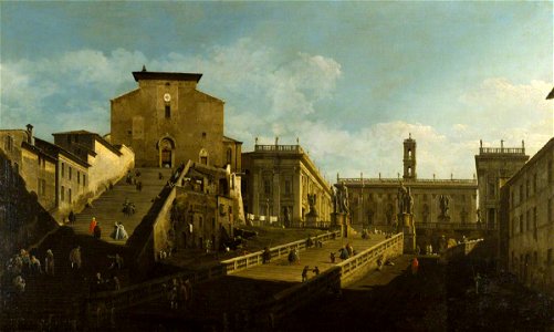 Bernardo Bellotto (1722-1780) - The Piazza del Campidoglio with Santa Maria d'Aracoeli, Rome - 486296 - National Trust