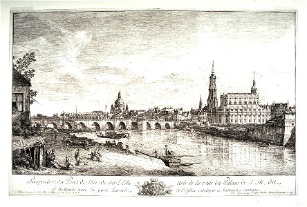 Bernardo Bellotto - Blick über die Elbbrücke auf Dresden